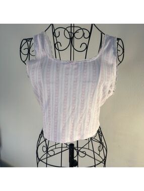 Cute Coquette Bow Striped Baby Pink and White Cropped Tank